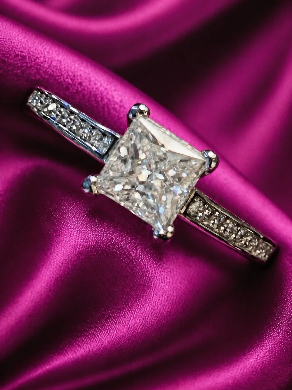 AAA Moissanite Princess Cut 6mm Solitaire. Rhodium over S925